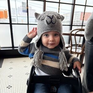 Gray Knit alpaca Animal Hat for Kids c345